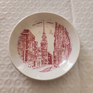 Red and White Old North Church Staffordshire Ware JonRoth Trinket Dish